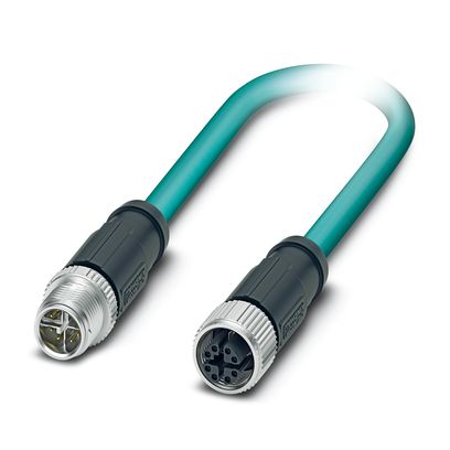 Phoenix Contact Ethernet Cordset; NBC-M12MSX/5.0-94F/M12FSX; M12 to M12; CAT6A; Male Straight to Female Straight; 8-Pin; 5m PUR Cable